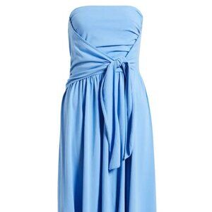 Treasure & Bond Strapless Tie Front Stretch Cotton Midi Sundress, Blue Provence